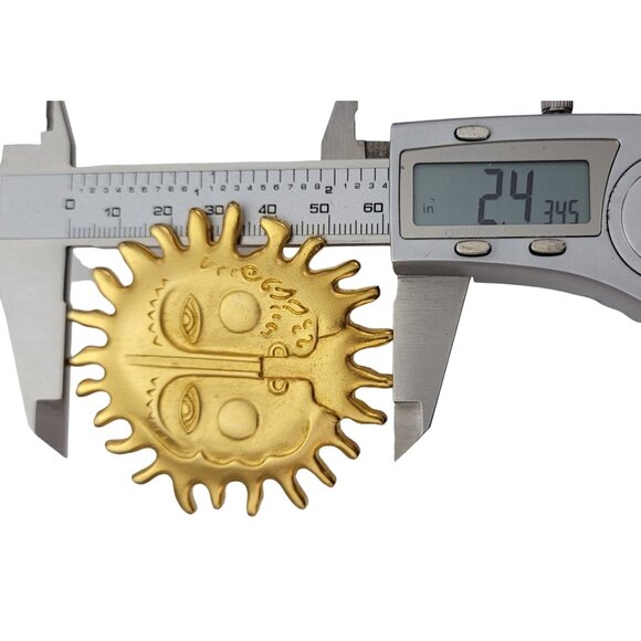 Maxine Denker Gold Tone Sun Face Brooch Pin, Signed K585 - Picture 7 of 8